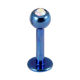 Titanium Jewelled Labrets 1.6mm 1.6mm, 6mm, (4mm), Blue with Crystal AB