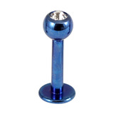 Titanium Jewelled Labrets 1.6mm 1.6mm, 6mm, (4mm), Blue with Crystal Clear