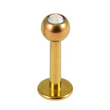 Titanium Jewelled Labrets 1.6mm 1.6mm, 6mm, (4mm), Gold with Crystal AB