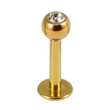 Titanium Jewelled Labrets 1.6mm 1.6mm, 6mm, (4mm), Gold with Crystal Clear
