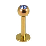 Titanium Jewelled Labrets 1.6mm 1.6mm, 6mm, (4mm), Gold with Sapphire Blue