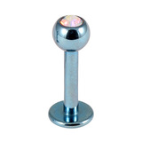 Titanium Jewelled Labrets 1.6mm 1.6mm, 6mm, (4mm), Ice Blue with Crystal AB