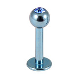 Titanium Jewelled Labrets 1.6mm 1.6mm, 6mm, (4mm), Ice Blue with Sapphire Blue