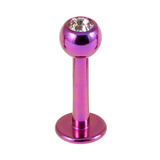 Titanium Jewelled Labrets 1.6mm 1.6mm, 6mm, (4mm), Purple with Crystal Clear