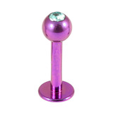 Titanium Jewelled Labrets 1.6mm 1.6mm, 6mm, (4mm), Purple with Light Blue