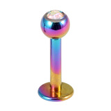 Titanium Jewelled Labrets 1.6mm 1.6mm, 6mm, (4mm), Rainbow with Crystal AB