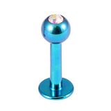 Titanium Jewelled Labrets 1.6mm 1.6mm, 6mm, (4mm), Turquoise with Crystal AB