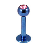 Titanium Jewelled Labrets 1.6mm 1.6mm, 6mm, (4mm), Blue with Pink