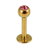 Titanium Jewelled Labrets 1.6mm 1.6mm, 6mm, (4mm), Gold with Pink