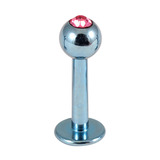 Titanium Jewelled Labrets 1.6mm 1.6mm, 6mm, (4mm), Ice Blue with Pink