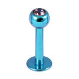 Titanium Jewelled Labrets 1.6mm 1.6mm, 6mm, (4mm), Turquoise with Pink