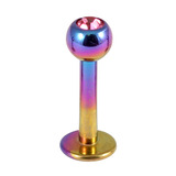 Titanium Jewelled Labrets 1.6mm 1.6mm, 10mm, (4mm), Rainbow with Pink