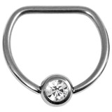 Titanium Jewelled D Ring 14mm, Mirror Polish, Crystal Clear Gem