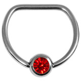 Titanium Jewelled D Ring 14mm, Mirror Polish, Red Gem