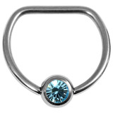 Titanium Jewelled D Ring 14mm, Mirror Polish, Light Blue Gem