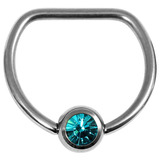 Titanium Jewelled D Ring 14mm, Mirror Polish, Turquoise Gem