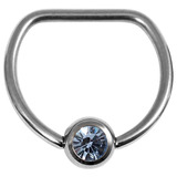 Titanium Jewelled D Ring 14mm, Mirror Polish, Light Sapphire Gem
