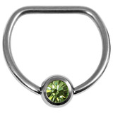 Titanium Jewelled D Ring 16mm, Mirror Polish, Light Green Gem