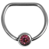 Titanium Jewelled D Ring 16mm, Mirror Polish, Purple Gem