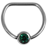 Titanium Jewelled D Ring 16mm, Mirror Polish, Dark Green Gem