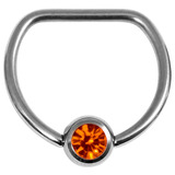 Titanium Jewelled D Ring 16mm, Mirror Polish, Orange Gem