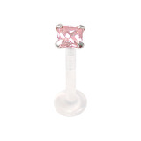 Bioflex Push-fit Labret with Silver Claw Set Square Gem 1.0mm, 7mm, 3mm Pink.