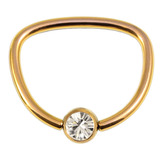 Titanium Jewelled D Ring 14mm, Gold, Crystal Clear Gem