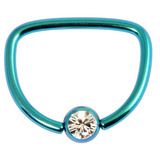 Titanium Jewelled D Ring 14mm, Turquoise, Crystal Clear Gem
