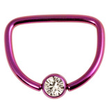 Titanium Jewelled D Ring 16mm, Purple, Crystal Clear Gem