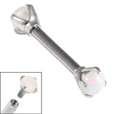Titanium Internally Threaded Barbells 1.6mm - Steel Claw Set Opal Double White Opal, 1.6mm, 16mm, 4mm-4mm