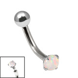 Titanium Internally Threaded Curved Bar 1.6mm - Claw Set Opal Single Opal, 1.6mm, 12mm, 4mm-4mm / White