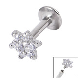 Titanium Internally Threaded Labrets 1.6mm - Steel Claw Set Jewelled Flower 1.6mm, 10mm, Crystal Clear