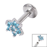 Titanium Internally Threaded Labrets 1.6mm - Steel Claw Set Jewelled Flower 1.6mm, 6mm, Light Blue