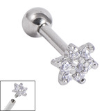 Titanium Internally Threaded Barbells 1.6mm - Claw Set Jewelled Flower 1.6mm, 14mm, Crystal Clear