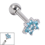 Titanium Internally Threaded Barbells 1.6mm - Claw Set Jewelled Flower 1.6mm, 16mm, Light Blue