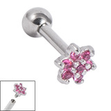 Titanium Internally Threaded Barbells 1.6mm - Claw Set Jewelled Flower 1.6mm, 22mm, Pink