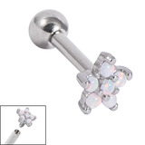 Titanium Internally Threaded Barbells 1.6mm - Claw Set 5 point Opal Flower 1.6mm, 20mm, White