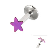 Titanium Internally Threaded Labrets 1.6mm - Star 1.6mm, 10mm, Purple