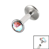 Titanium Internally Threaded Labrets 1.6mm - Jewelled Disk 1.6mm, 6mm, 4mm, Crystal AB