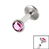 Titanium Internally Threaded Labrets 1.6mm - Jewelled Disk 1.6mm, 6mm, 4mm, Pink
