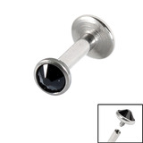 Titanium Internally Threaded Labrets 1.6mm - Jewelled Disk 1.6mm, 8mm, 4mm, Jet Black