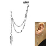 Surgical Steel Double Chain Drop Ear Cuff - Feather - SKU 26794