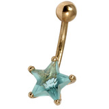 Belly Bars - Many styles - 9ct Gold with Jewels 9ct05, 10mm, Light Blue