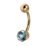 Belly Bars - Many styles - 9ct Gold with Jewels 9ct07, 10mm, Light Blue