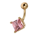 Belly Bars - Many styles - 9ct Gold with Jewels 9ct14B, 8mm, Pink