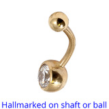 Belly Bars - Many styles - 9ct Gold with Jewels 9ct-5mm-8mm-balls, 10mm, Crystal Clear
