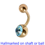 Belly Bars - Many styles - 9ct Gold with Jewels 9ct-5mm-8mm-balls, 10mm, Light Blue