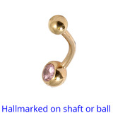Belly Bars - Many styles - 9ct Gold with Jewels 9ct-4mm-6mm-balls, 10mm, Light Pink