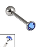 Titanium Internally Threaded Barbells 1.6mm - 3mm Jewelled Disk 1.6mm, 20mm, 3mm, Sapphire Blue
