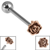 Titanium Internally Threaded Barbells 1.6mm - Rose Gold Steel Rose Flower 1.6mm, 14mm